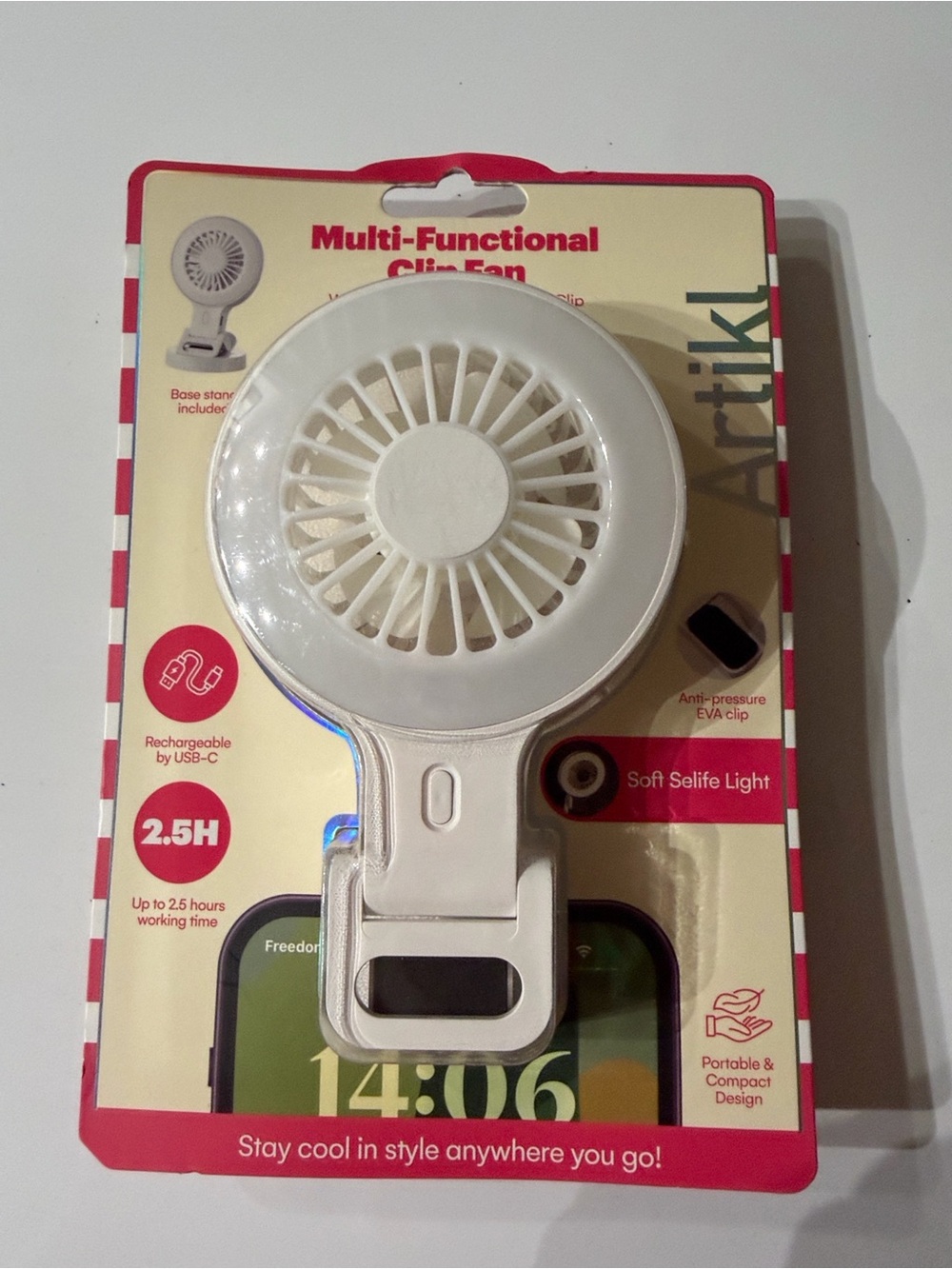 Artikl Multi-Functional Clip Fan with Selfie Light – USB-C Rechargeable